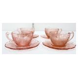 4 pink depression cherry blossom cups w/ saucers