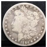 1884 Morgan silver dollar