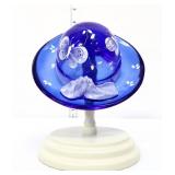 Fenton cobalt hat w/ white butterflies on stand