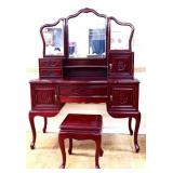 Vintage mahogany vanity w/ mirror & stool
