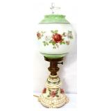 Vintage ball shade parlor lamp with roses