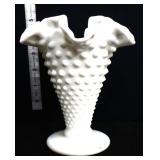 Fenton milk glass hobnail 5in vase