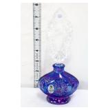 Fenton blue carnival perfume bottle, clear stopper