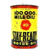 Vntg 1qt Stay Ready Motor Oil can, no top