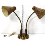 MCM double gooseneck lamp w/ brown shades