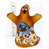 Fenton 6in amber ghost w/ skeleton in hat