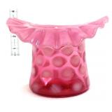 Fenton cranberry opalescent coin dot hat vase