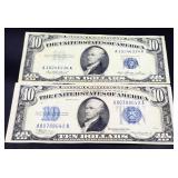 Lot of 2 blue seal $10 notes