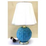 Blue vintage lamp with white shade