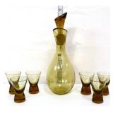 MCM Viking 7 pc olive green decanter set see pics