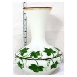 Vntg 10in milk glass vase w/ ivy leaves