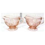 2 pink depression cabbage rose creamers