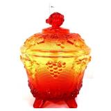 Vntg amberina flash covered candy dish