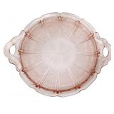Vntg pink depression cherry blossom cake plate