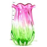 Green/clear/pink flower petal 8in vase