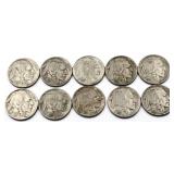 Lot of 10 buffalo nickels with dates