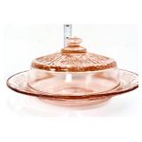 Vntg pink depression cabbage rose butter dish
