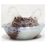 Brown/white speckle miniature hen on nest figure