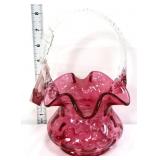 Fenton cranberry basket with clear handle