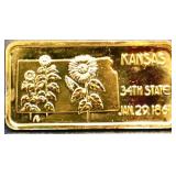 1 troy ounce Kansas state silver bar