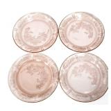 4 pink depression cabbage rose dinner plates