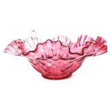 Fenton cranberry diamond optic lattice bowl