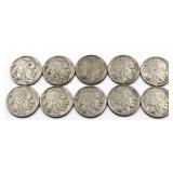Lot of 10 buffalo nickels with dates