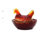Amberina miniature hen on nest figure