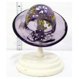 Fenton purple hat w/ flowers on stand