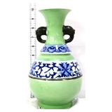 10in green Asian 2 handle vase