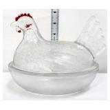 Vintage clear hen on nest with red comb