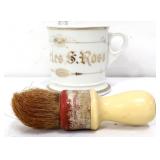 Vntg shaving mug with brush w/ gold lettering