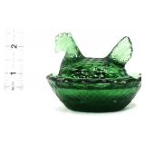 Green miniature hen on nest figure