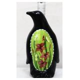 Fenton black penguin with flowers on front