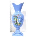 Vintage blue 13in vase with flowers see photos
