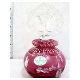 Fenton cranberry perfume bottle w/ lake scene