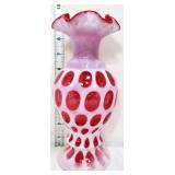 Fenton cranberry opalescent coin dot 9in vase