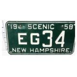 1958 New Hampshire Scenic motorcycle plate