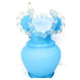 Blue satin cased 11in vase