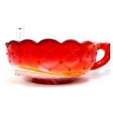 Vintage IG red/orange/white slag handled nappy
