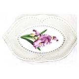 Vntg porcelain oval dish w/ purple flower