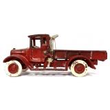 Vntg cast iron red dump truck