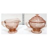 Vtg pink depression cabbage rose cream/sugar set
