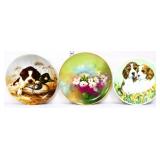 Lot of 3 plates, puppies & flowers