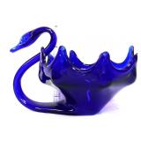 Vintage cobalt figural 8in tall swan bowl