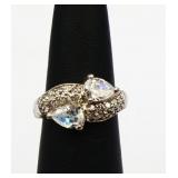 Sterling white sapphire double stone ring lab made