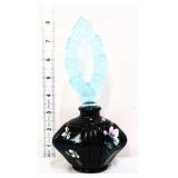 Fenton black perfume bottle, blue stopper