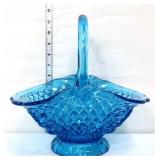 Vntg blue Indiana Glass embossed cherries basket