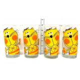 Lot of 4 vntg Firna cartoon cat drinking glasses