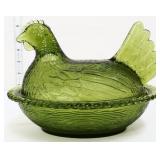 Vintage green hen on nest